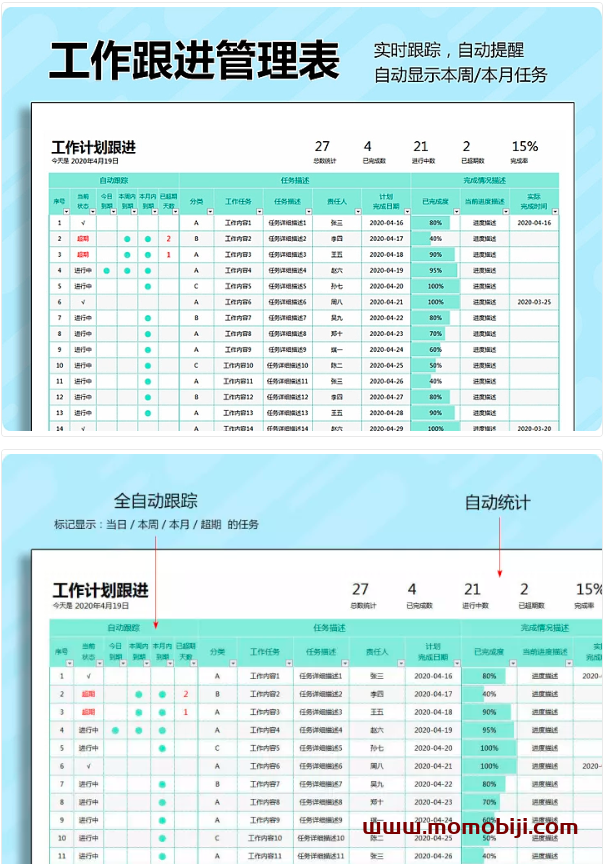 工作计划表-实时跟进工作进度表