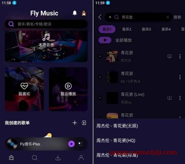 Fly⾳乐-plus，⼲净免费的付费⾳乐下载听歌软件，⽀持下载⽆损