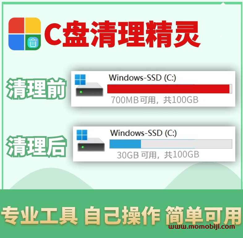 效果最佳工具！一键清理C盘垃圾文件、微信QQ缓存文件，免费好用，免安装版本